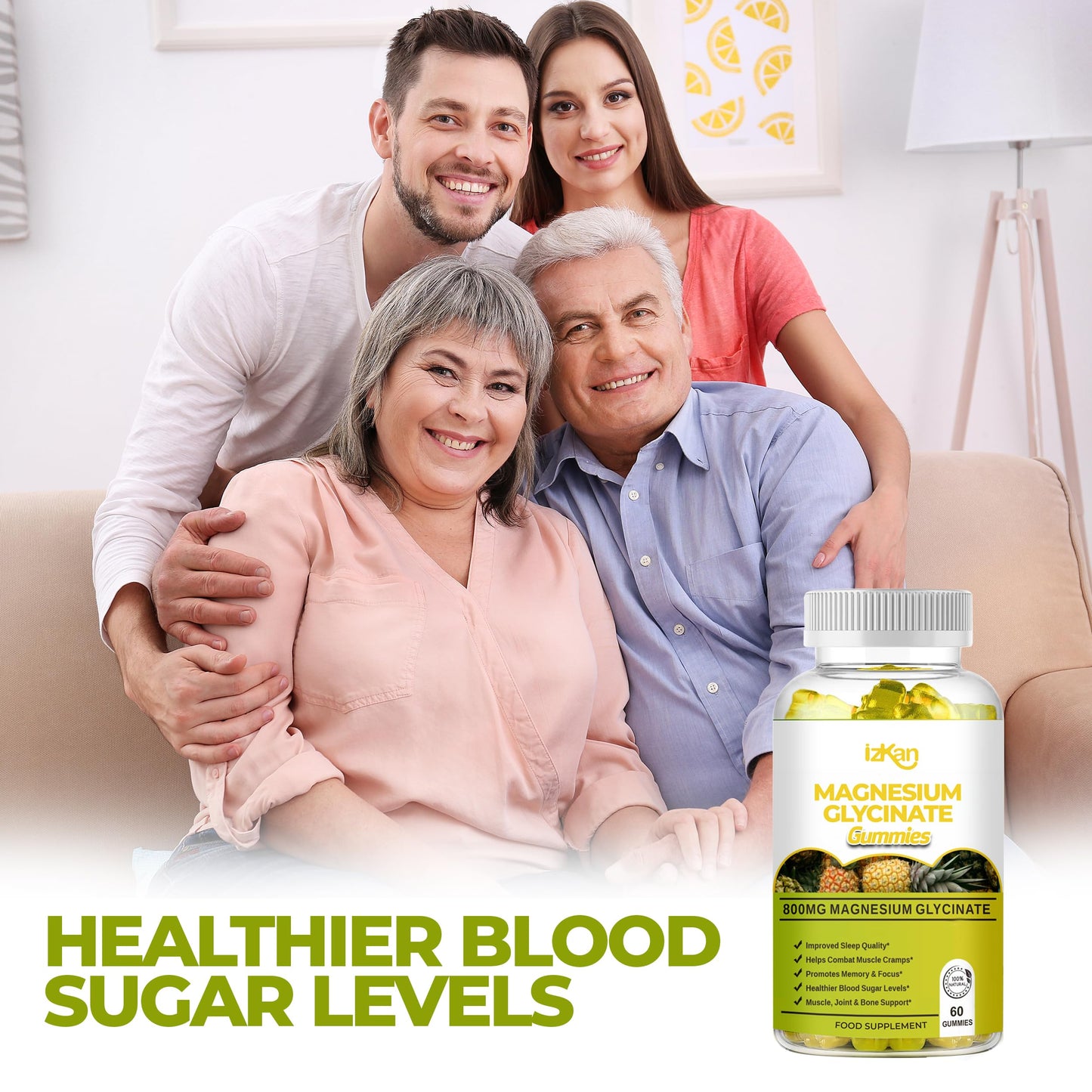 Izkan Magnesium Glycinate Gummies 800mg, 60 Gummies