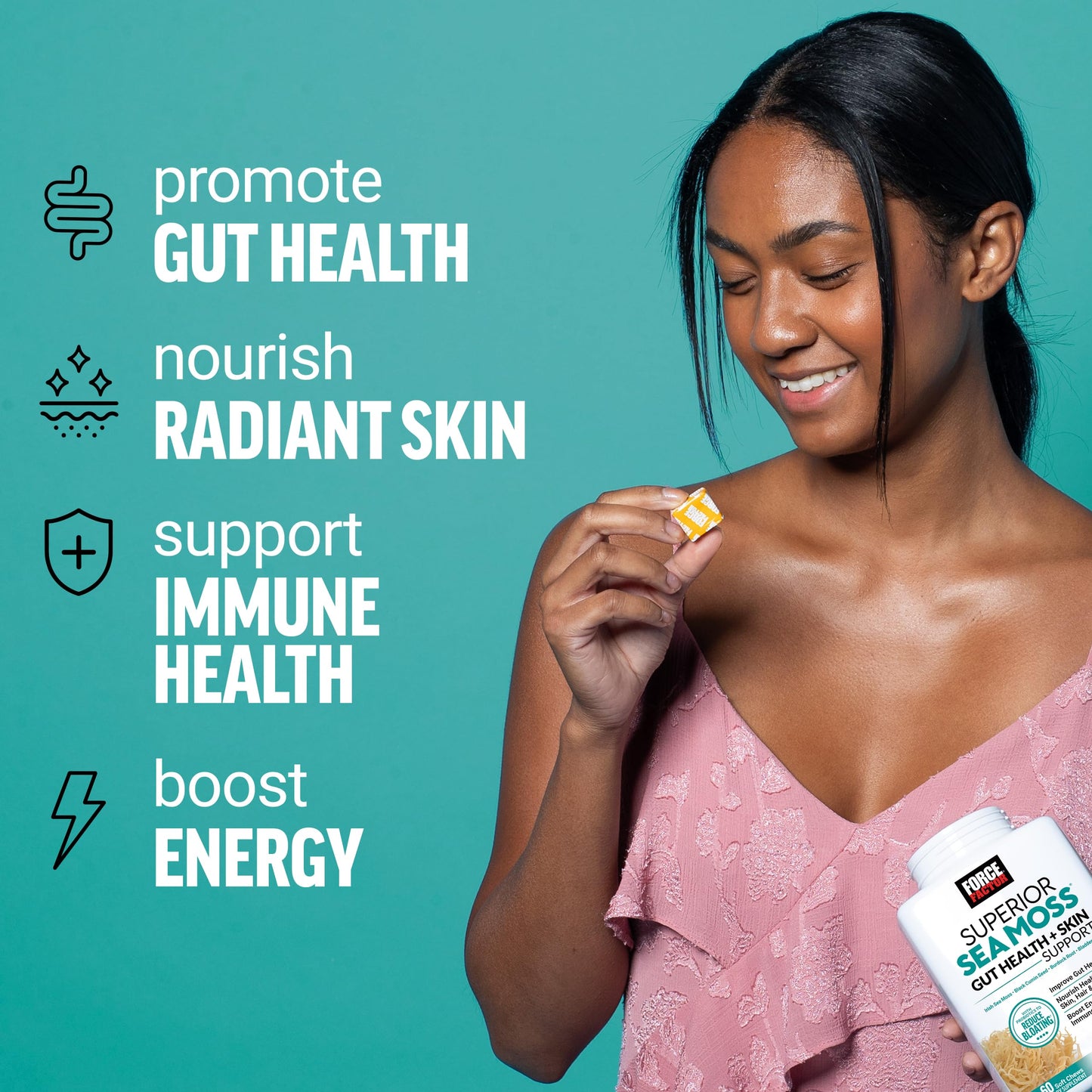 Force Factor Superior Sea Moss Gut Health + Skin Support Soft Chews, 60 Count