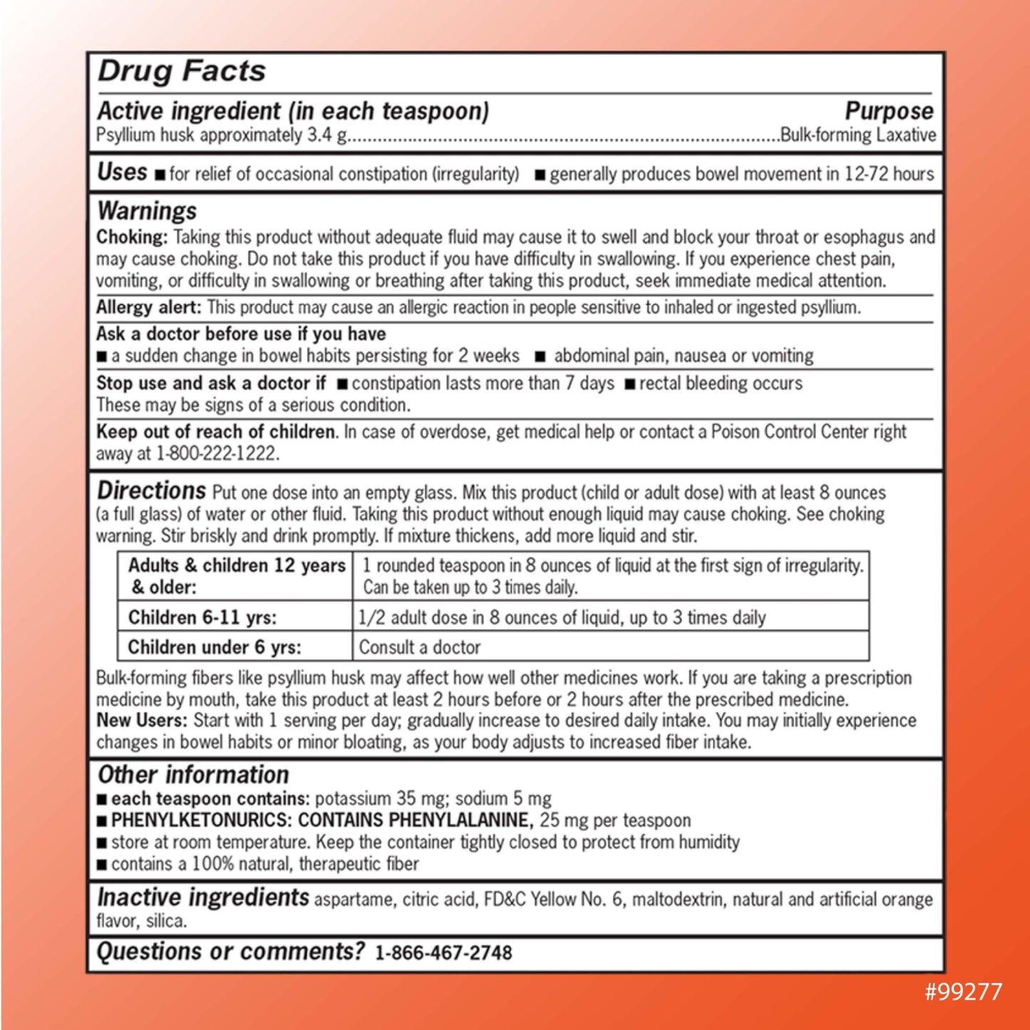 Quality Choice Psyllium Fiber Powder, Powder, 23.3