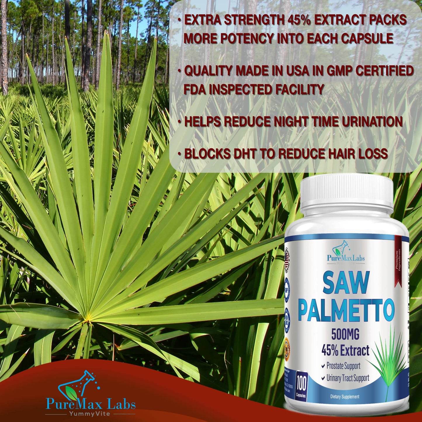YUMMYVITE Extra Strength Saw Palmetto Capsules 100 Count