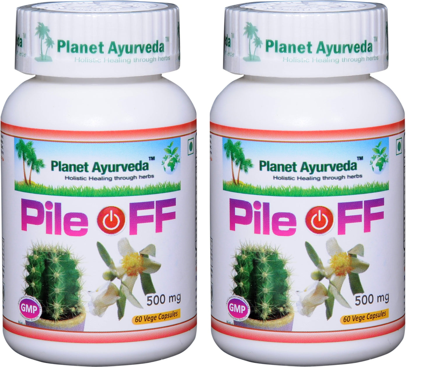 Planet Ayurveda Pile Off 500mg Veg Capsules, 2 Bottles