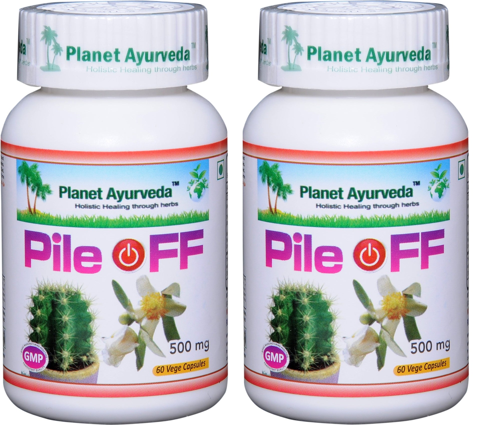 Planet Ayurveda Pile Off 500mg Veg Capsules, 2 Bottles