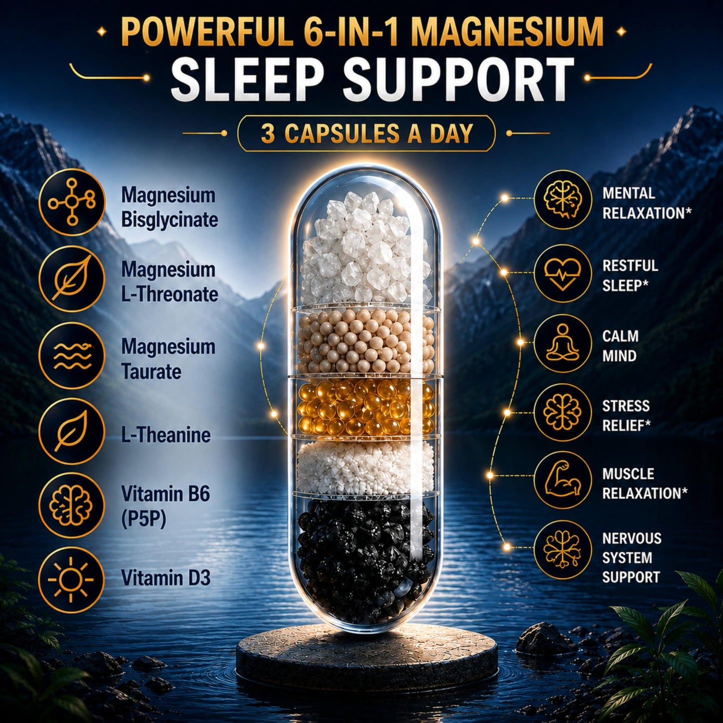 Norlevos Magnesium Sleep Aid Supplement Chelated 200 mg Elemental Magnesium Glycinate Complex with L-Theanine Calm & Relaxation Support Capsules, 90 Count