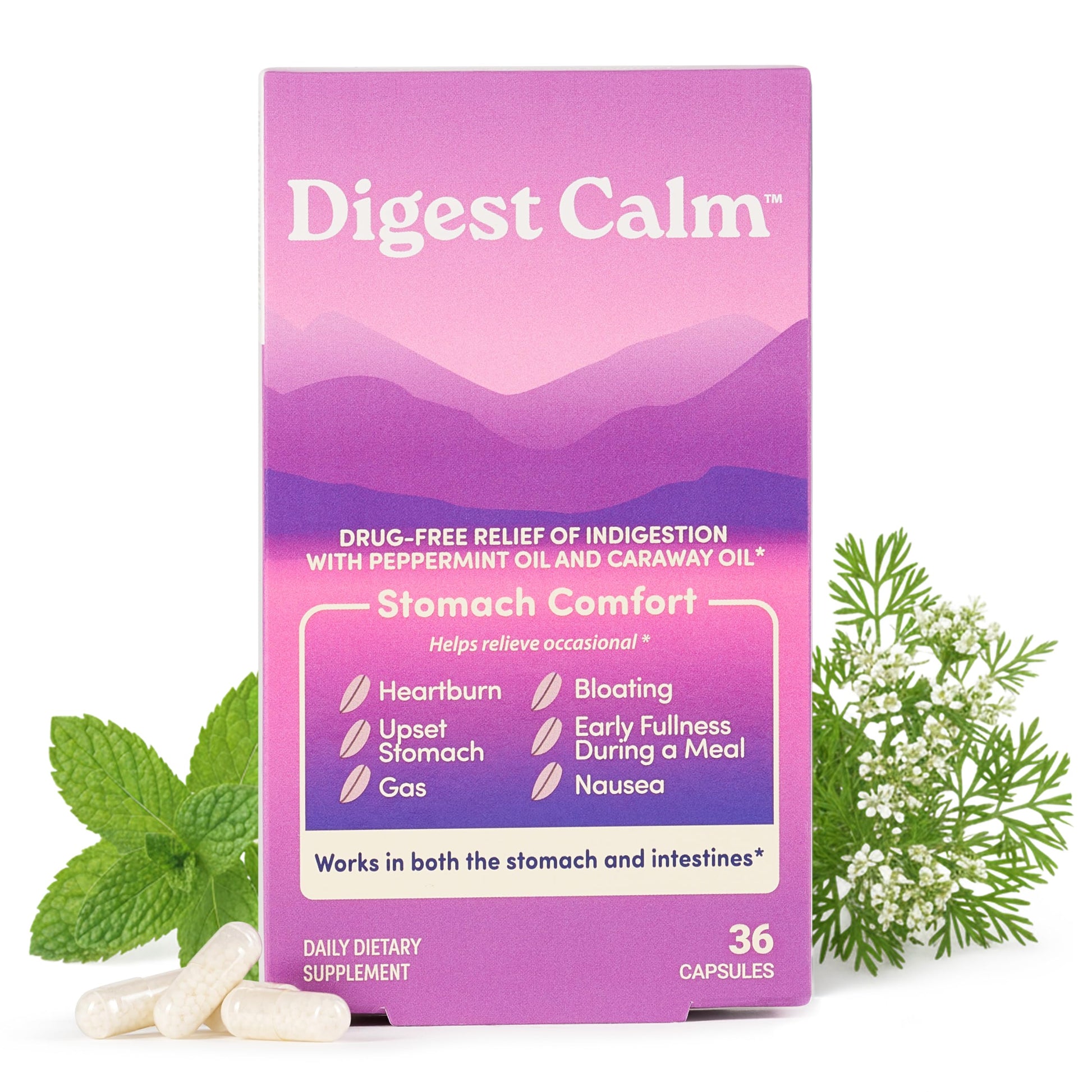 Digest Calm Herbal Relief of Indigestion: Upset Stomach, Nausea & Bloating 36 Capsules