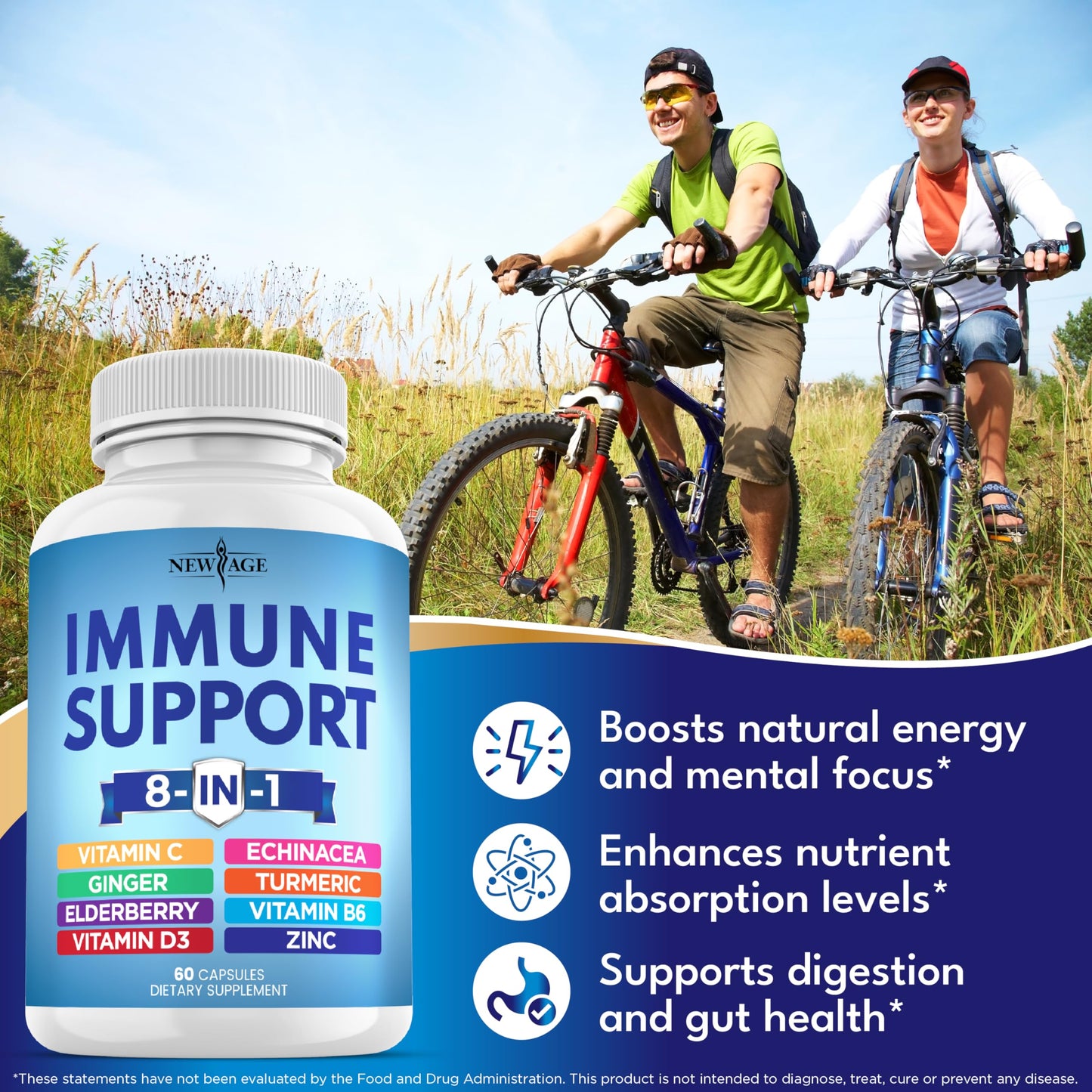 NEW AGE 8 in 1 Immune Support Booster Capsule 120 Count