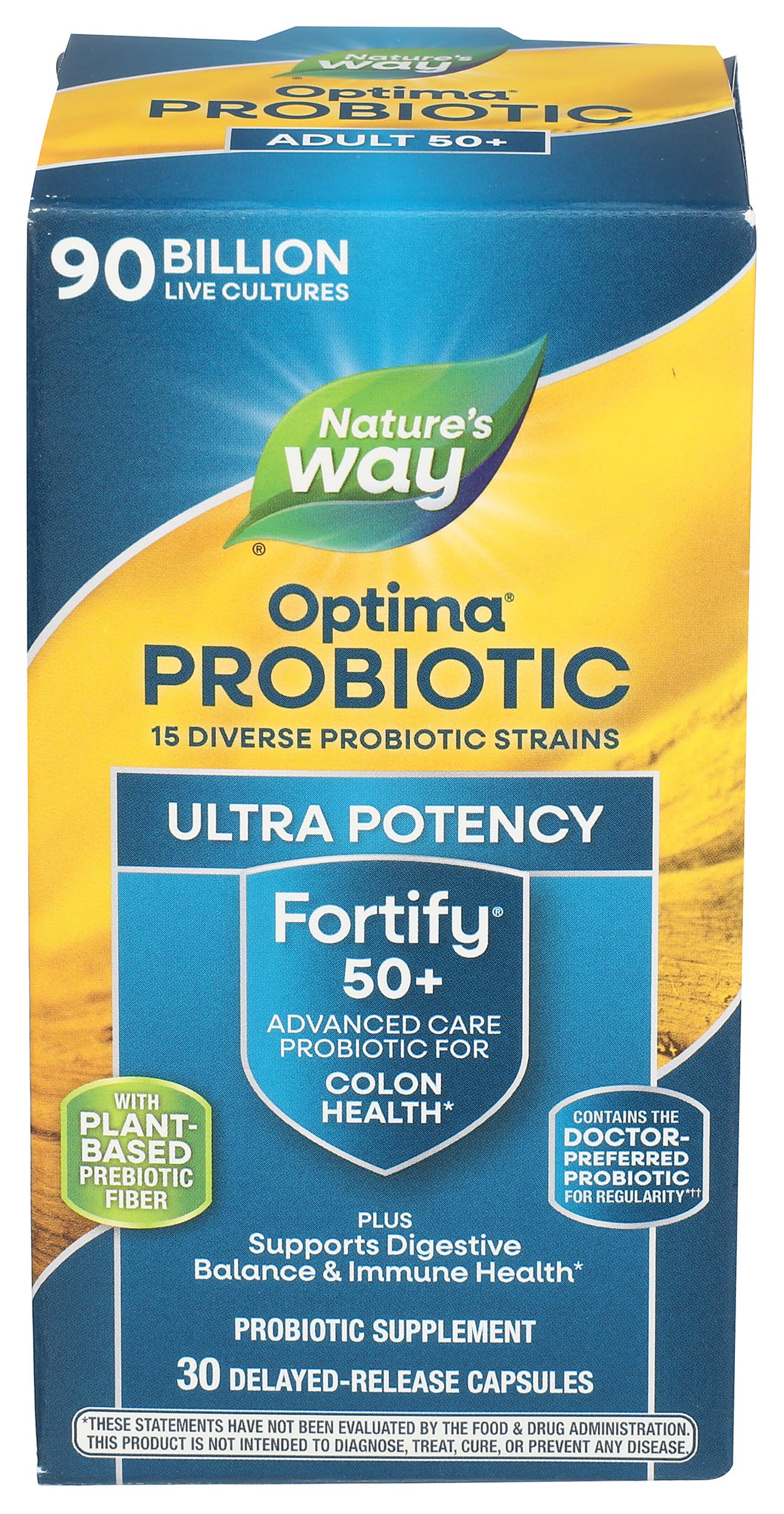 Nature's Way Fortify Optima Pre+Probiotic for Adults 50+, 90 Billion Live Cultures, Supports Digestive Balance and Immune Health*, Keep Refrigerated, 30 Capsules
