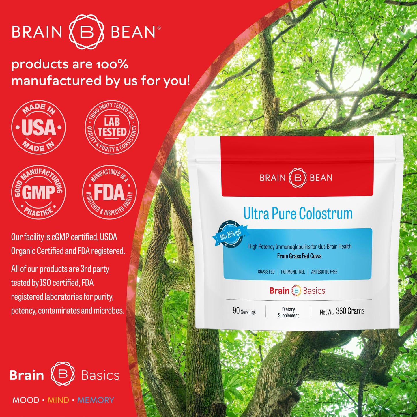 Brain Bean Brain Basics Ultra-Pure Colostrum Powder 12.6 oz