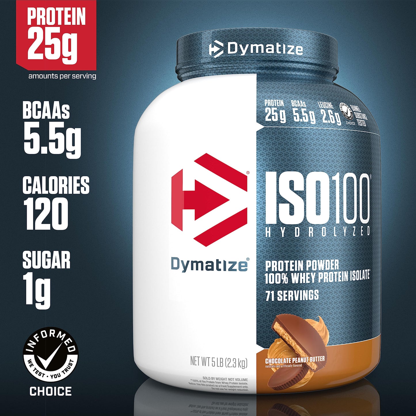 Dymatize ISO100 Whey Isolate Protein Powder, Chocolate Peanut Butter, 80 Servings