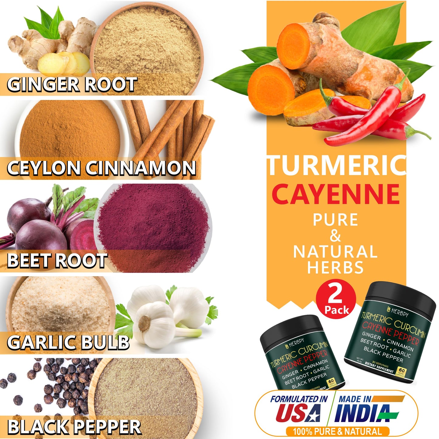 Herbpy Bundle 7in1 Turmeric Supplement & 5in1 Ashwagandha Capsules, 240 Capsules
