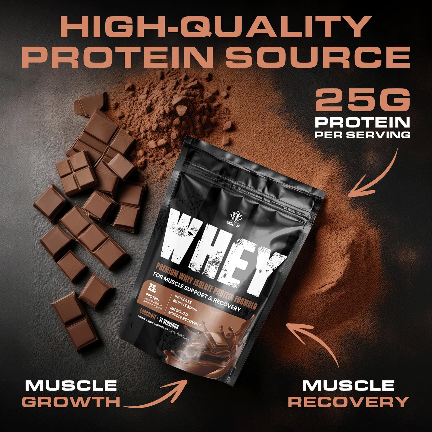 Swole AF Whey Isolate Protein Formula Powder, Chocolate, 2.04 lb