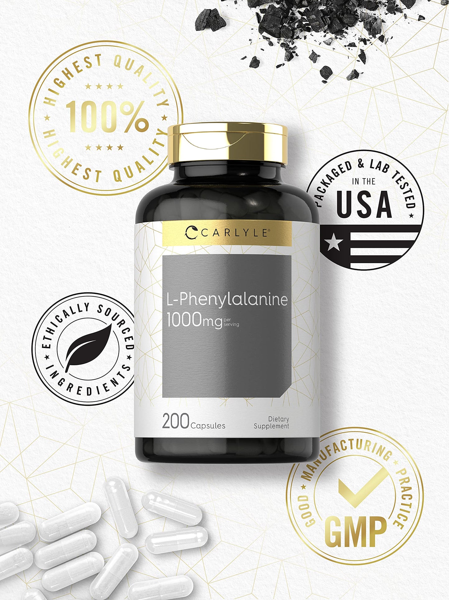 Carlyle L-Phenylalanine 1000mg Capsules, 200 Count