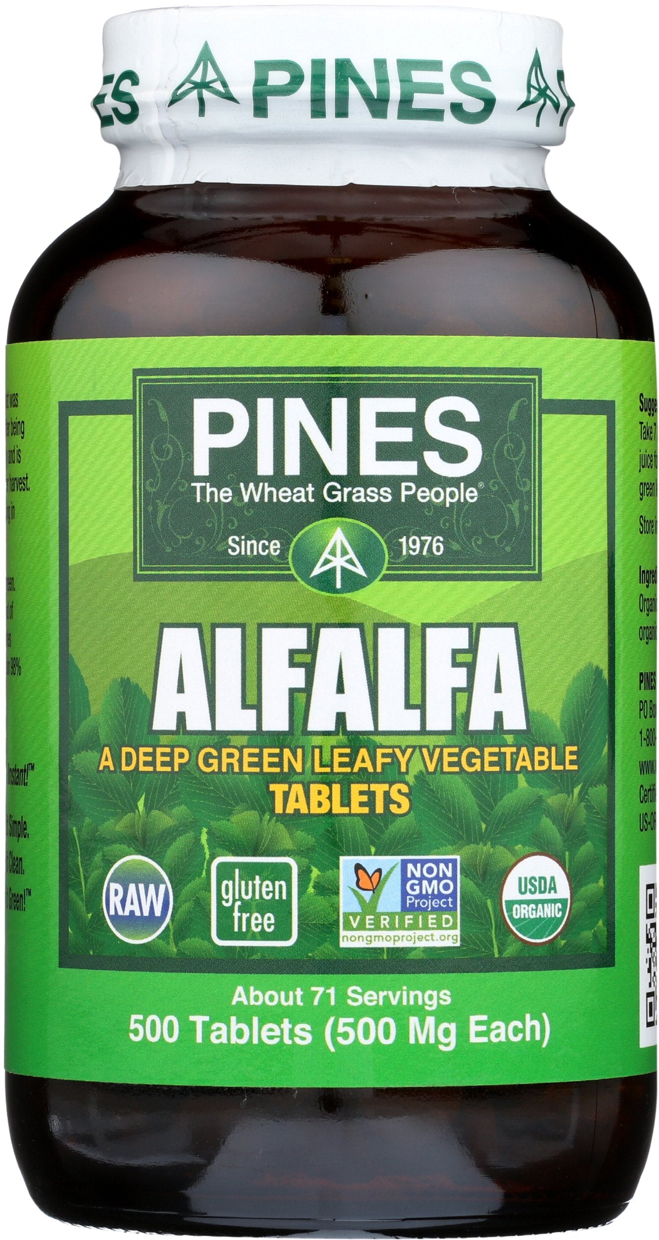 Pines Organic Alfalfa Tablets, 500 Count