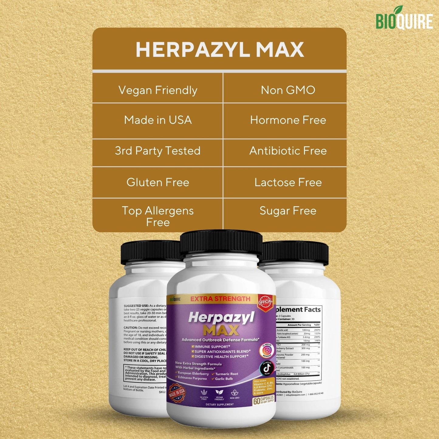 BIOQUIRE Herpazyl Max Immune Support Supplement 60 Capsules