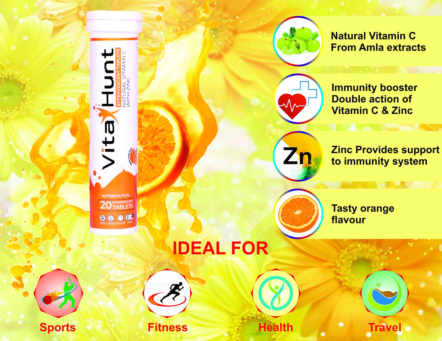 VitaHunt Vitamin C 1000 mg with Zinc Antioxidants Immune Support Tablets, 20 Count