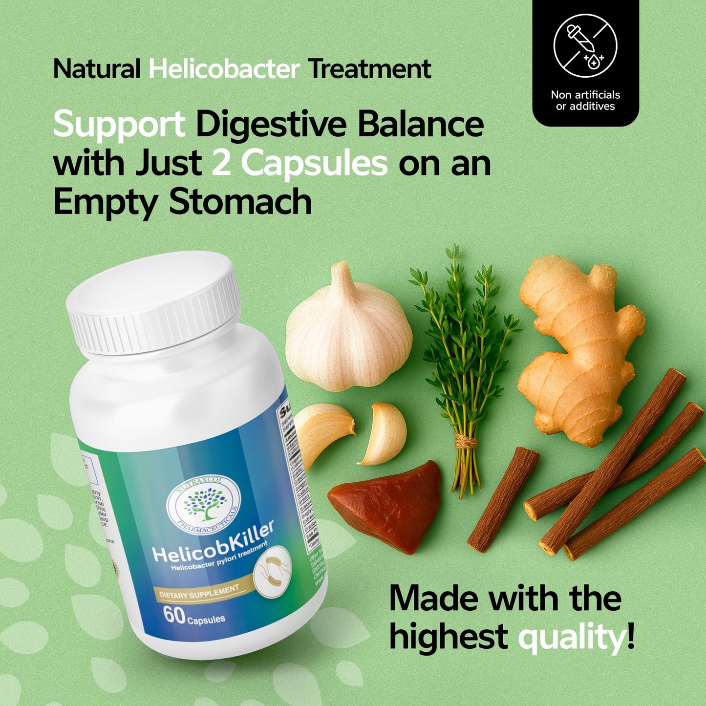 Nutraxcol Pharmaceuticals HELICOBKILLER - Natural Digestive Support Supplement Capsule, 60 Capsules