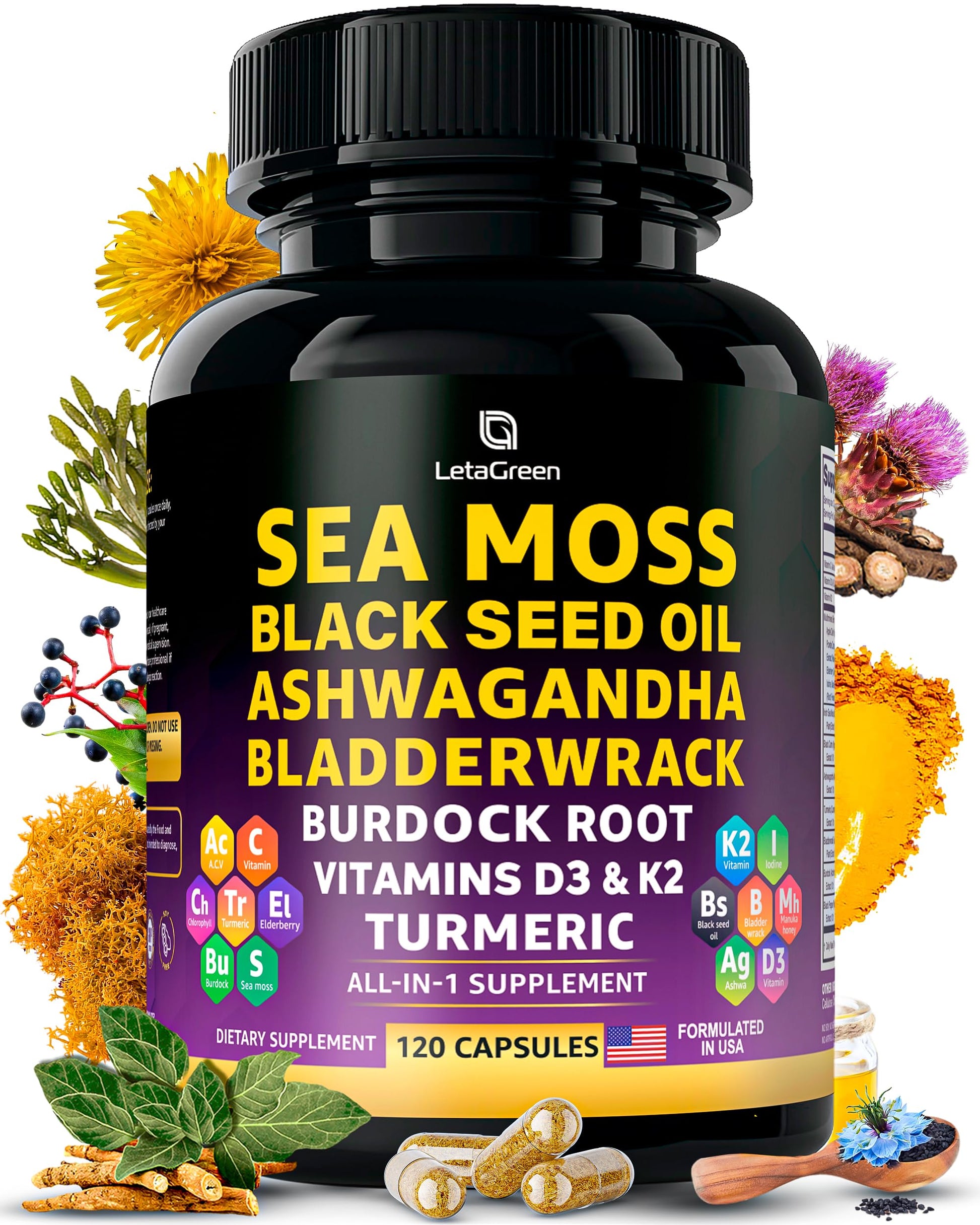LetaGreen Sea Moss Capsules 120 Count