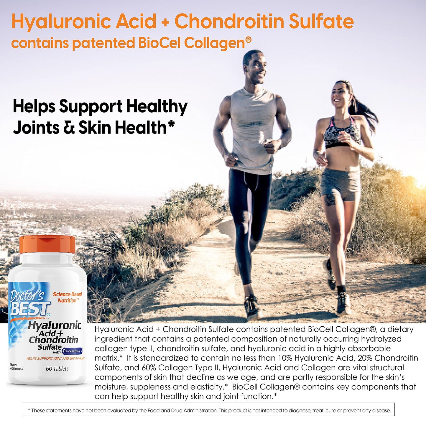 Doctor's Best Hyaluronic Acid with Chondroitin Sulfate Joint Health Support Tablet, 60 Tablets