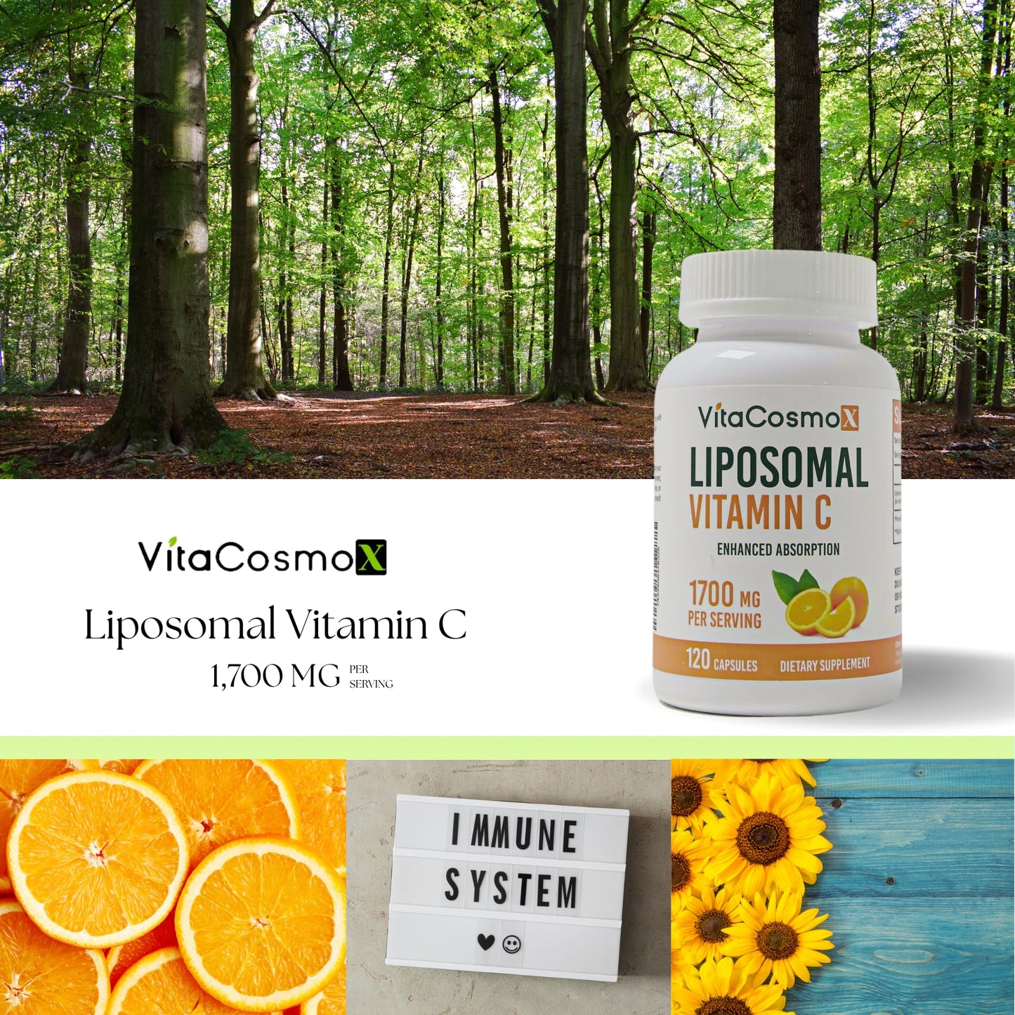 VitaCosmoX Liposomal Vitamin C Supplement 1700mg, 120 Capsules