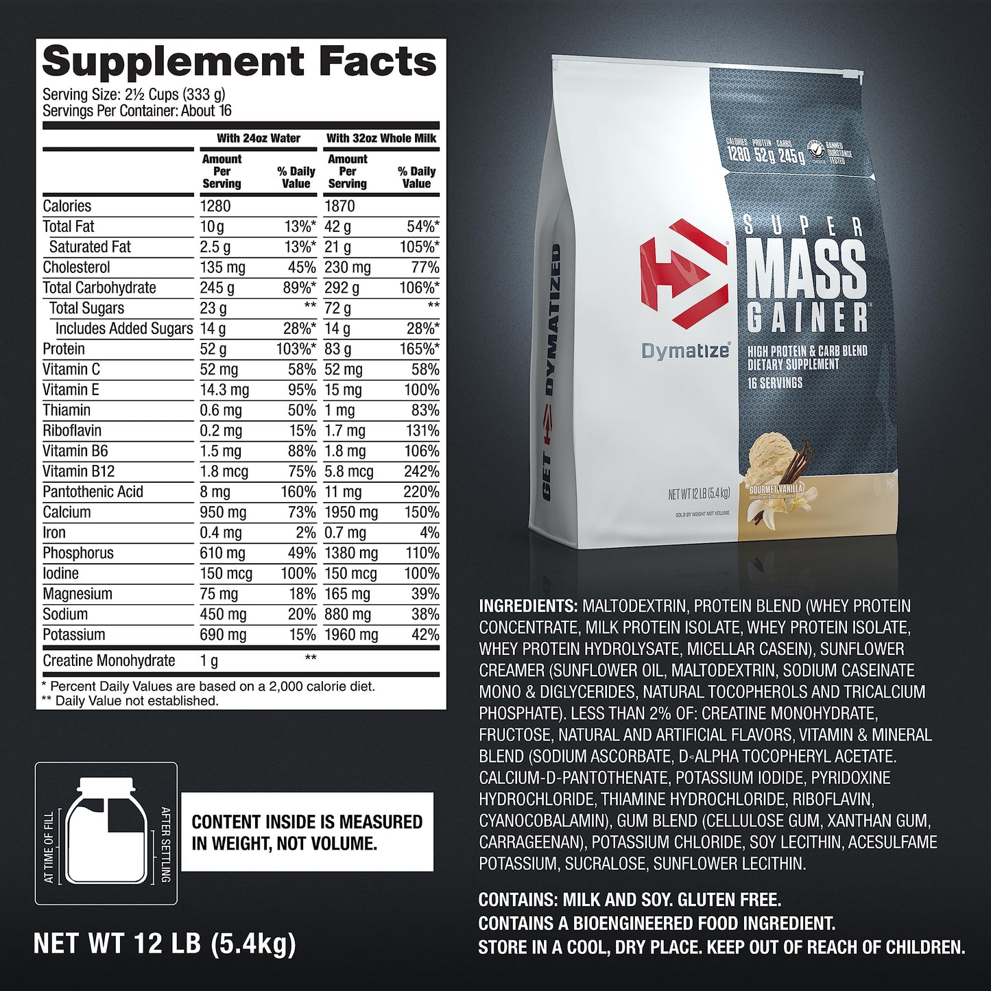 Dymatize Super Mass Gainer Protein Powder Gourmet Vanilla 192