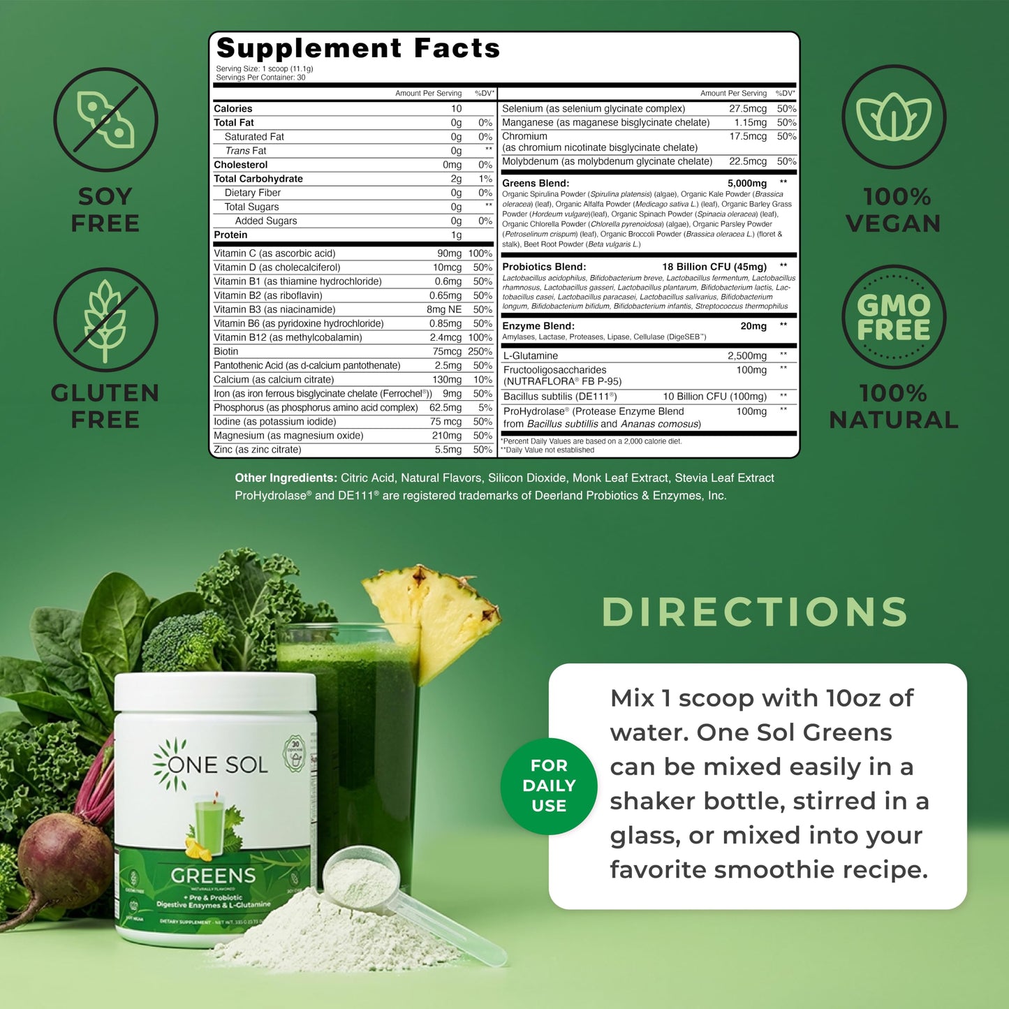 One Sol Greens Super Greens Powder 11.74 Ounce