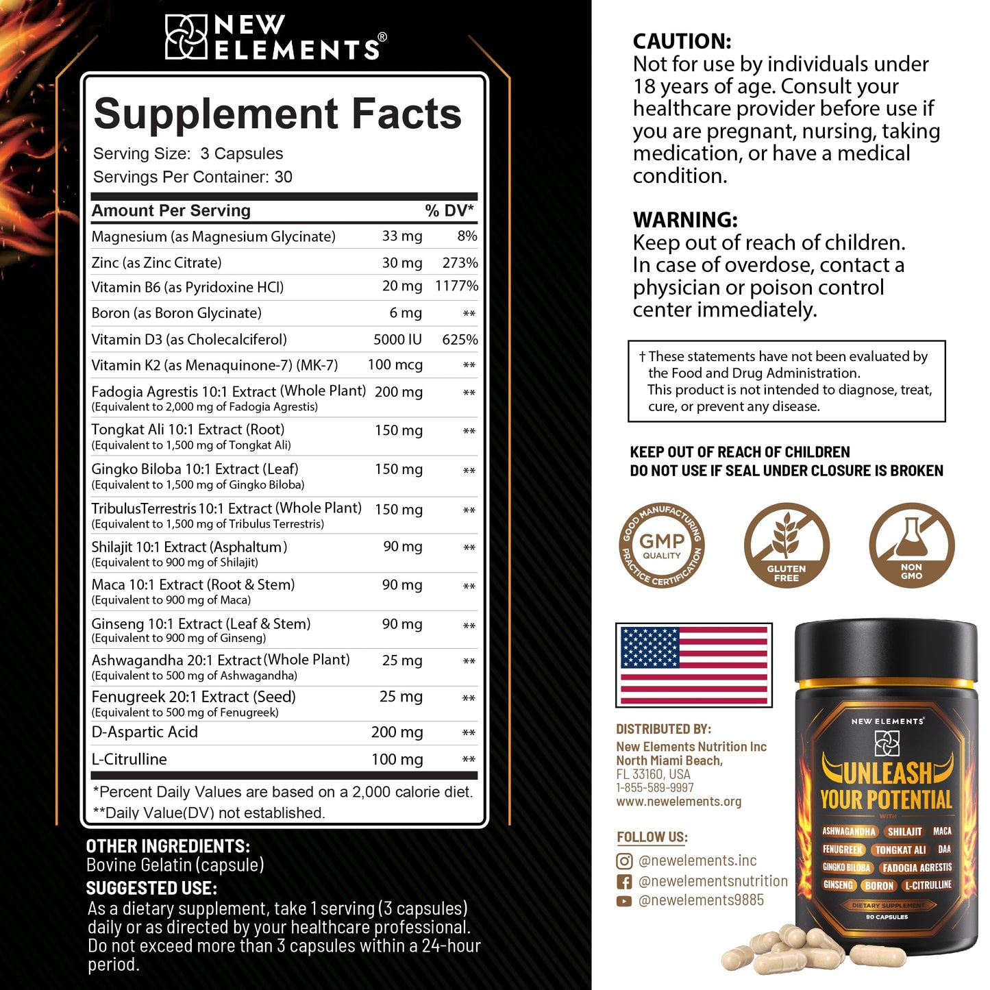 New Elements Natural Testosterone Booster Supplement for Men Capsule 90 Count