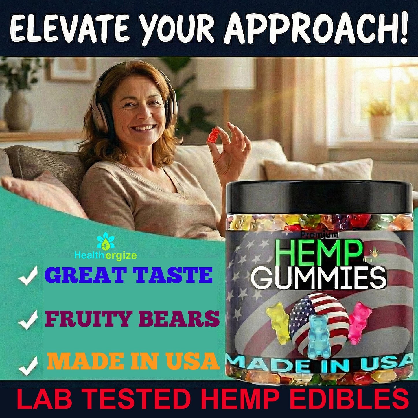 Healthergize Hemp Gummies Calm Sleep and Relaxation Chewable 96 Count