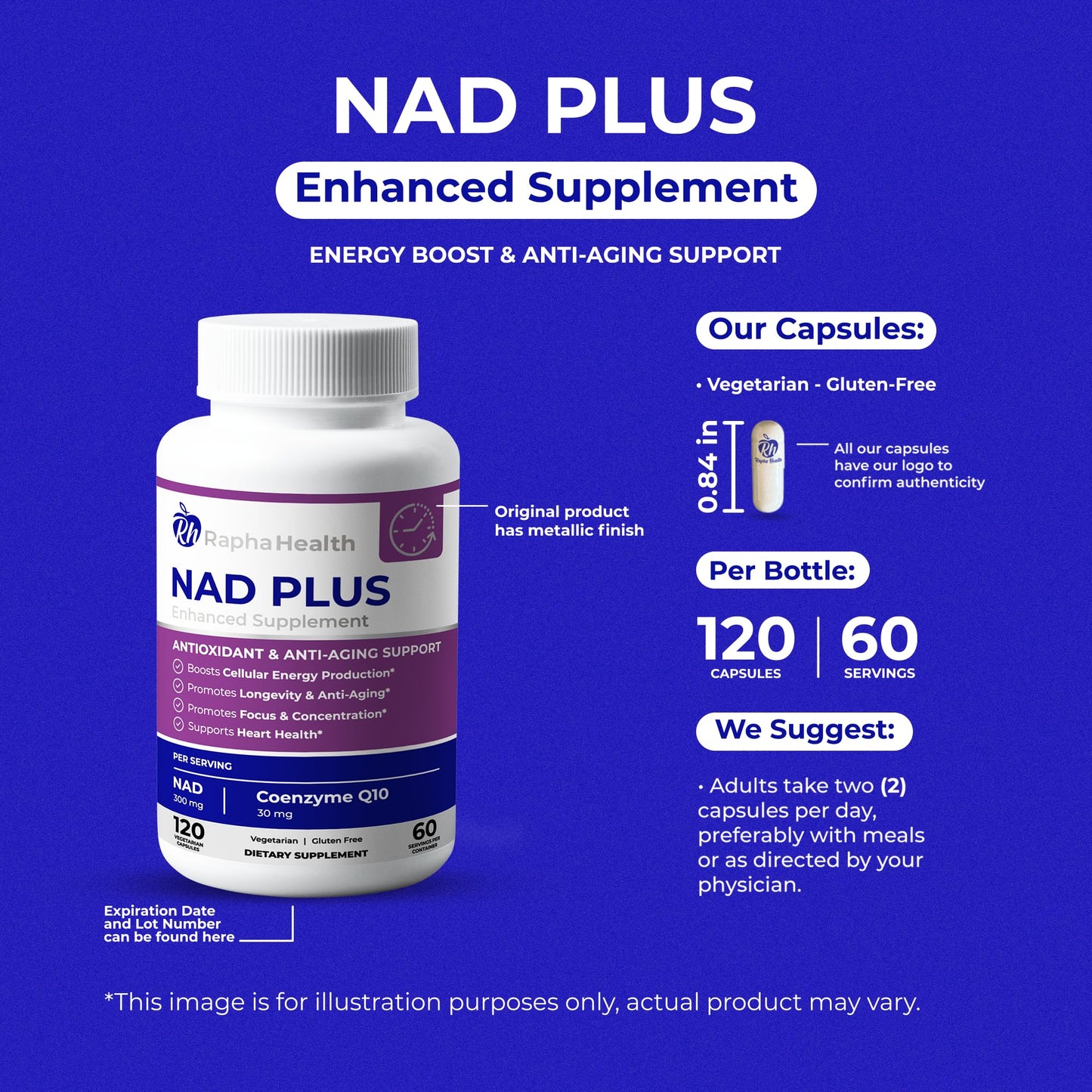 RAPHA HEALTH NAD Capsule 120 Count