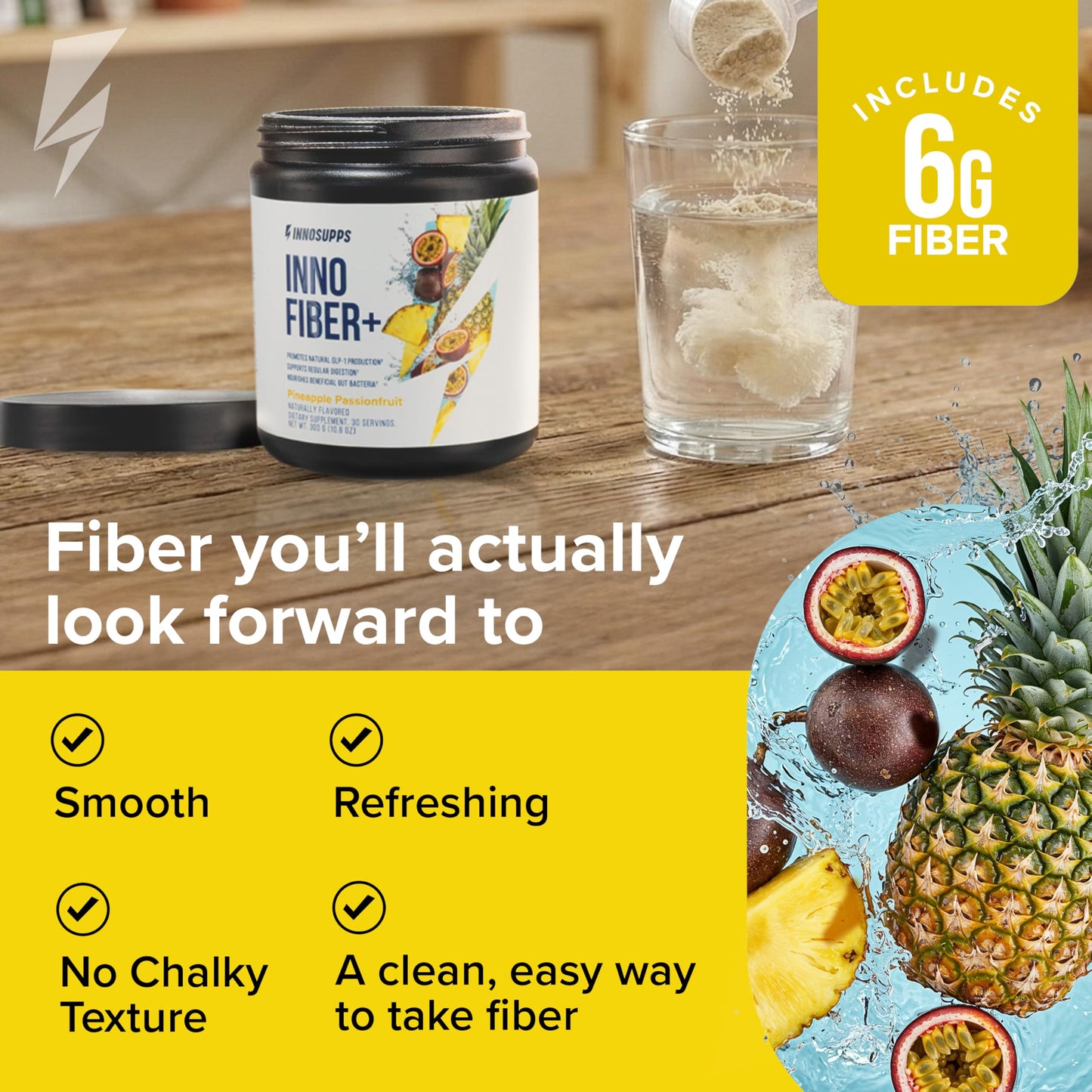 InnoSupps Fiber+ Daily Fiber Supplement, 3-in-1 Pre + Pro + Postbiotic Formula, Powder, 10.4 Ounce