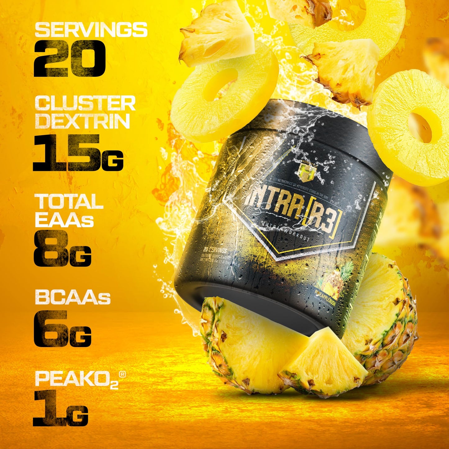 HOSSTILE Intra[R3] Intra Workout Powder EAA & BCAA Drink with Carbs, Pineapple Rush, 28 Servings