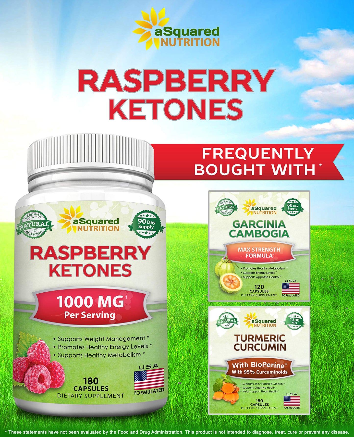 aSquared Nutrition Natural Raspberry Ketones 1000mg Capsules 180 Count