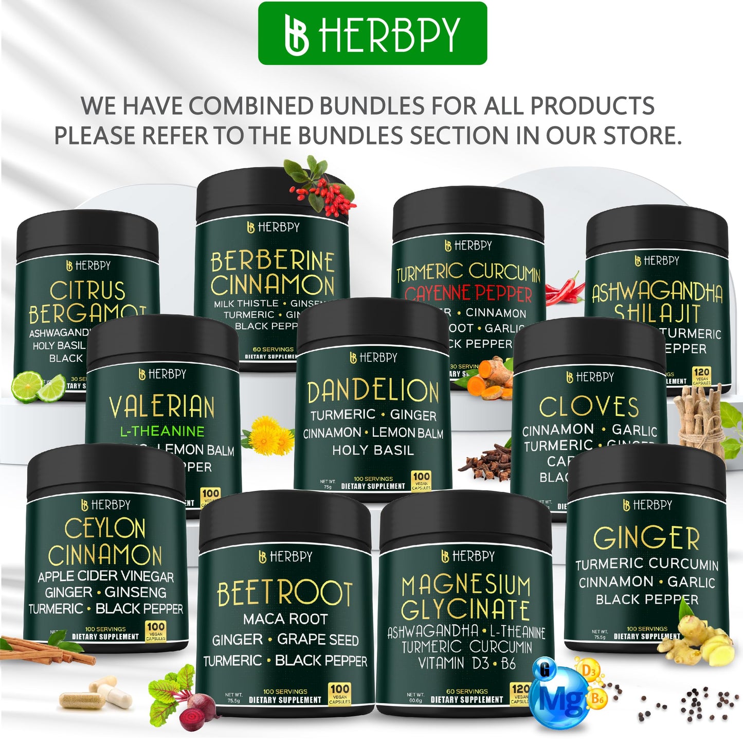 Herbpy Turmeric Root 7in1 & Ashwagandha 5in1 Capsules Bundle, 240 Count