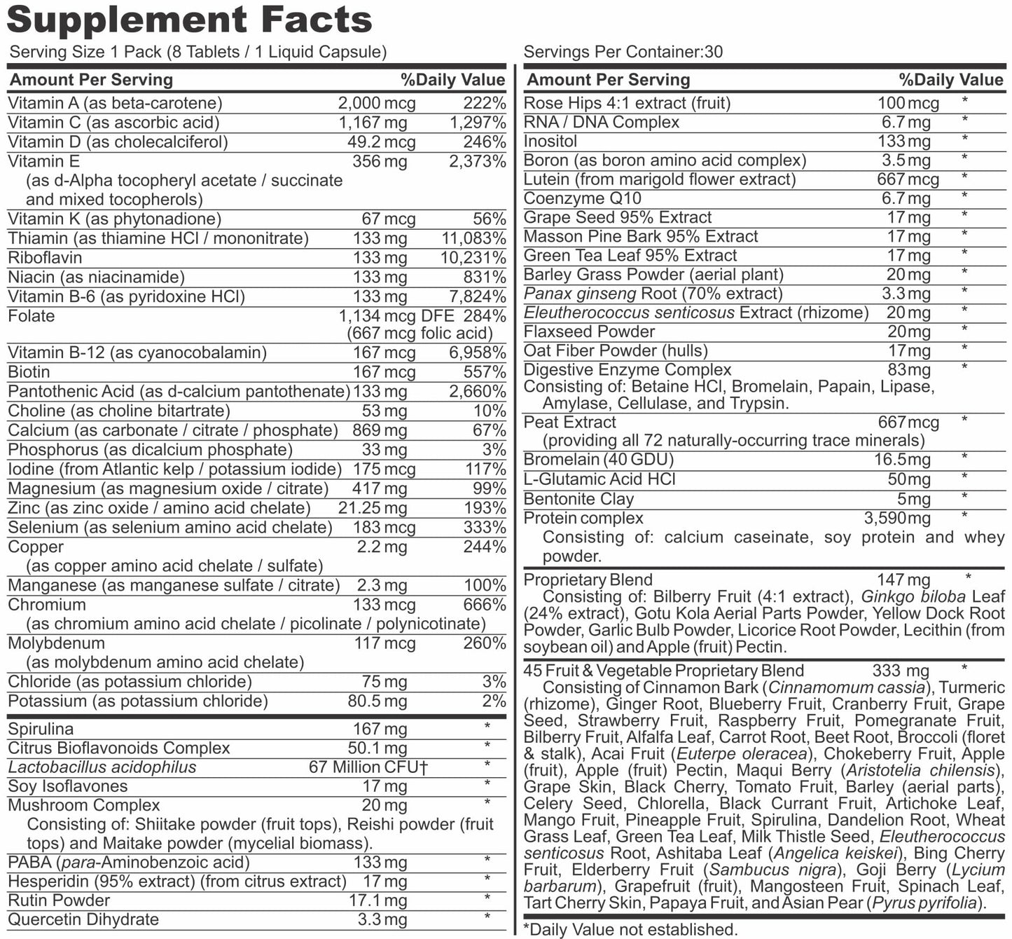Healthy 'N Fit Super-Nutri Pack Mega Potency Multi-Vitamin Pak Tablets, 30 Count