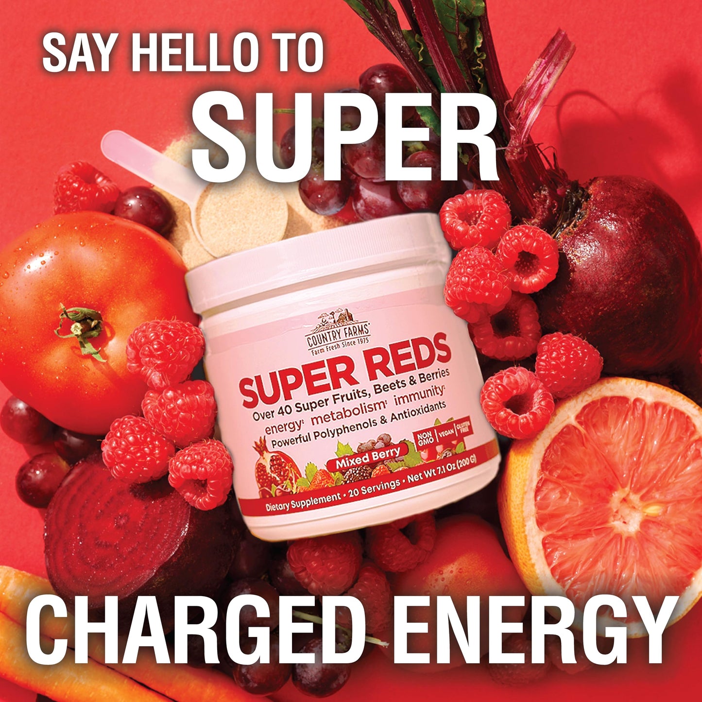 Country Farms Essential Pack Super Greens Powder and Super Reds, 17.7 oz, 2 Pack