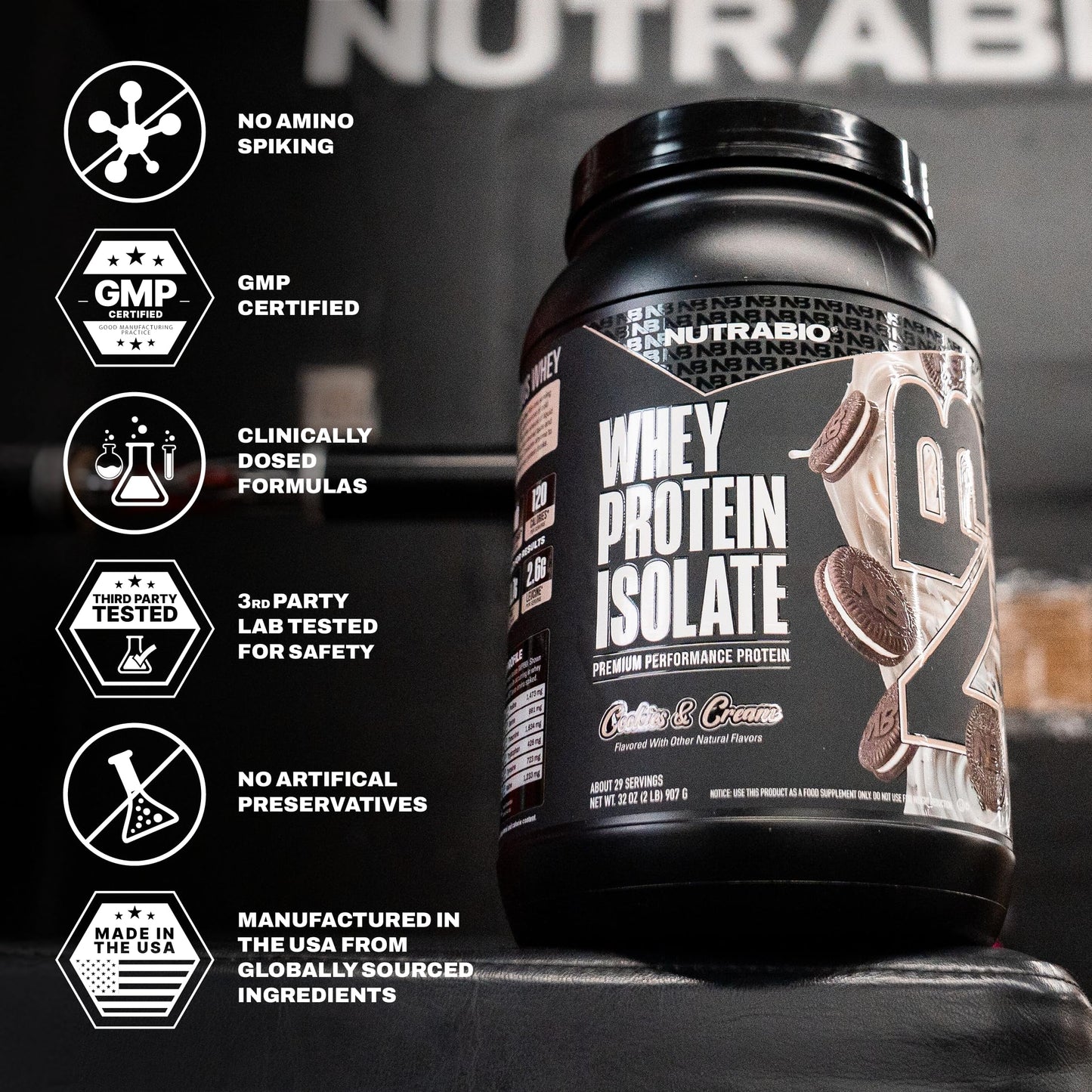 NutraBio 100% Whey Protein Isolate Protein Powder, 32 Servings