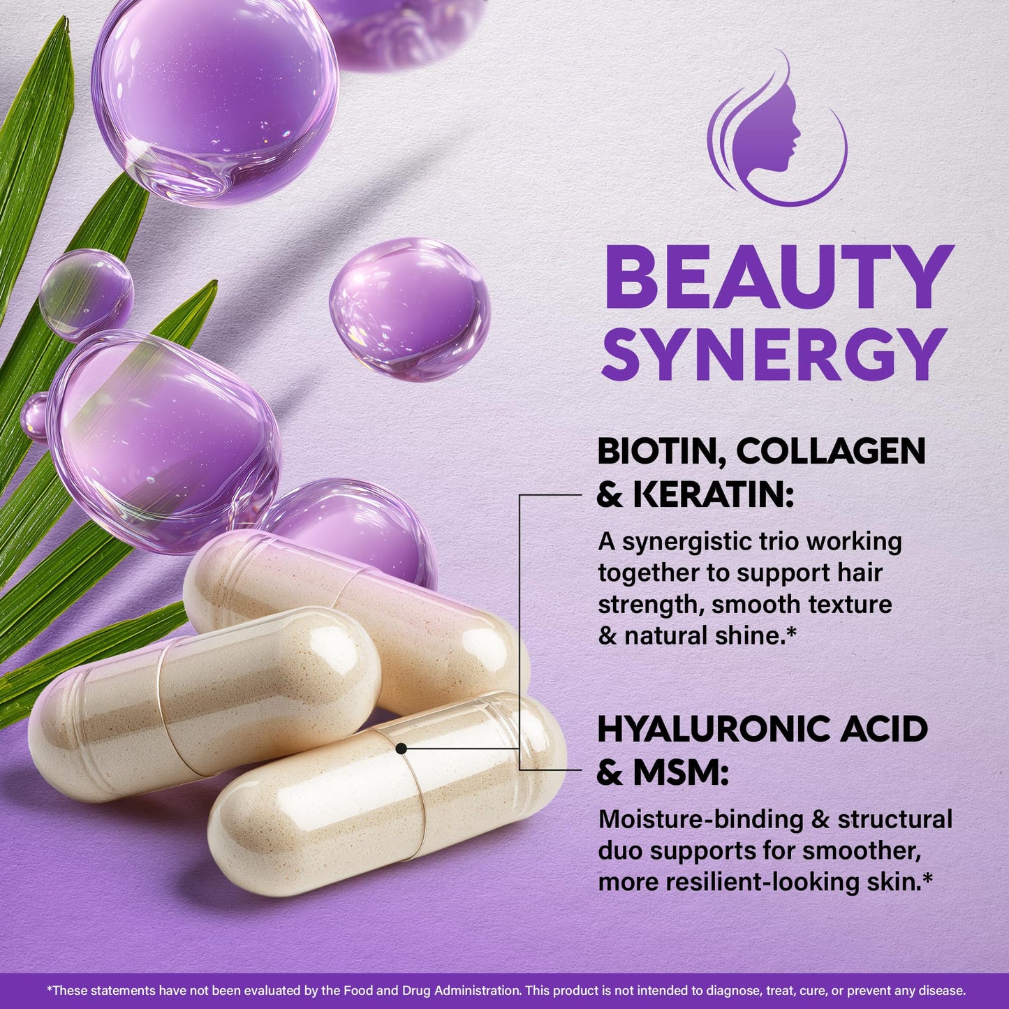 NUTRAHARMONY Biotin, Collagen, Hyaluronic Acid & Keratin Hair Growth Support, 60 Capsules