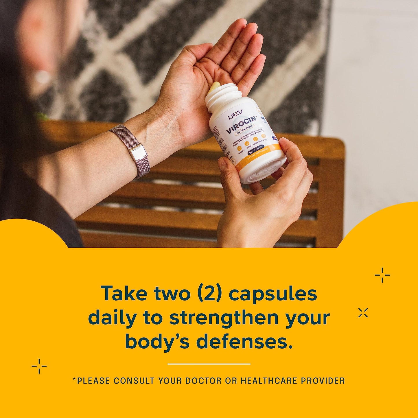 LAZU Virocin Zinc Supplements Ionophore Complex with Zinc, Quercetin, Vitamin C & Vitamin D3, Immune Support for Men & Women, Vegan Capsules, 60 Count