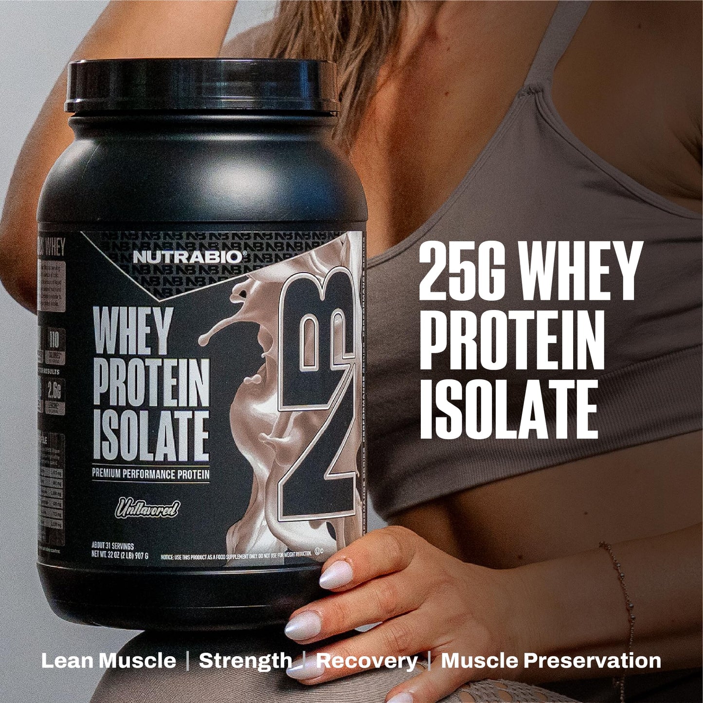 NutraBio 100% Whey Protein Isolate Powder, 32 Servings, 2 Lbs