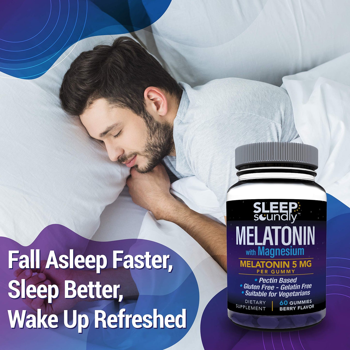 Sleep Soundly Melatonin and Magnesium Gummies 60 Count