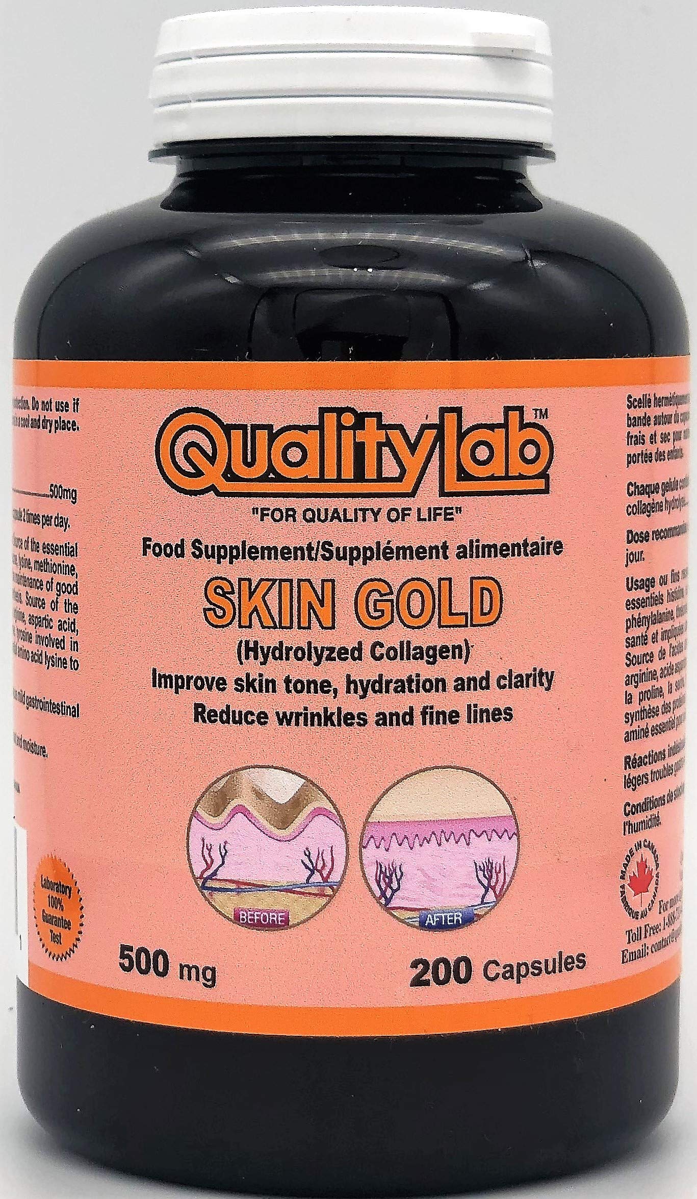 QUALITYLAB Skin Gold 500 mg Capsules, 200 Count