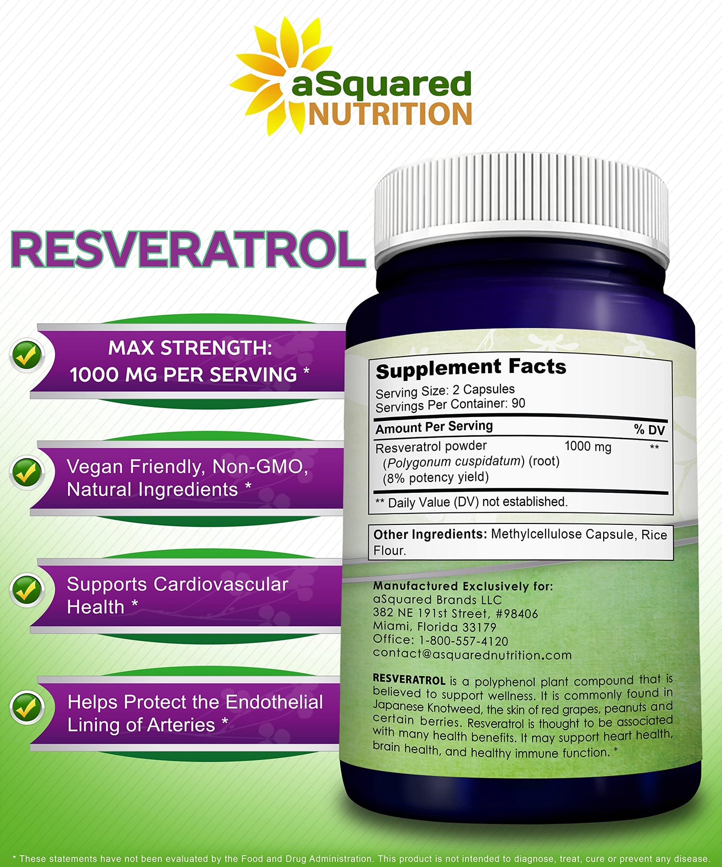 aSquared Nutrition Resveratrol Capsules 180 Count
