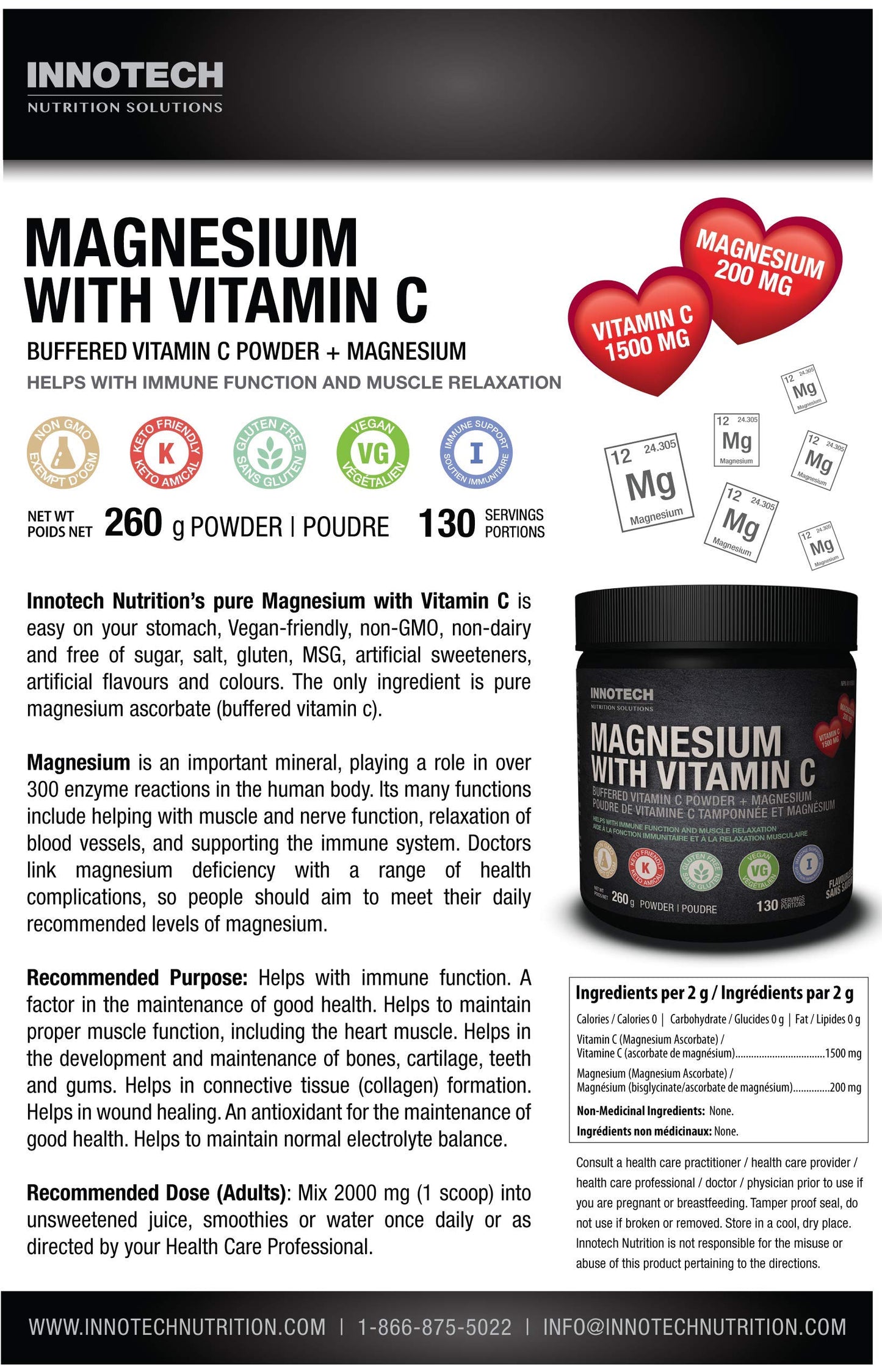 Innotech Nutrition Solutions Magnesium Bisglycinate with Zinc Gluconate & Vitamin K2 MK-7 Capsules, 120 Capsules