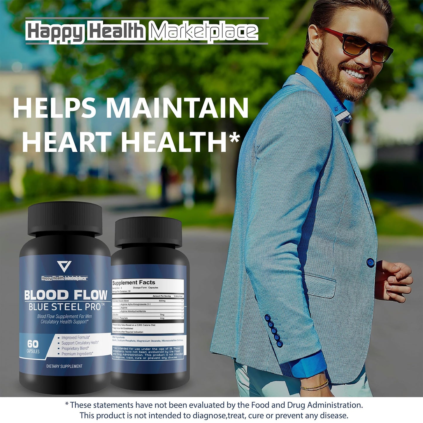 Happy Health Marketplace Blood Flow Blue Steel Pro 60 Capsules