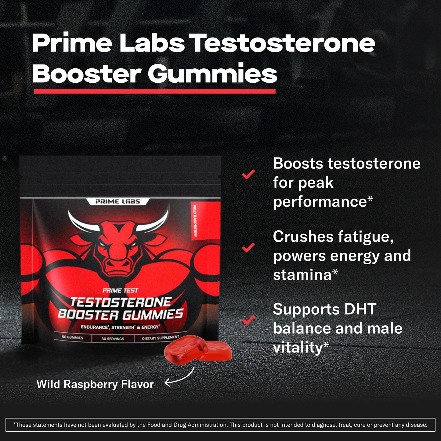 Prime Labs Prime Test Testosterone Booster Gummies for Men 60 Count
