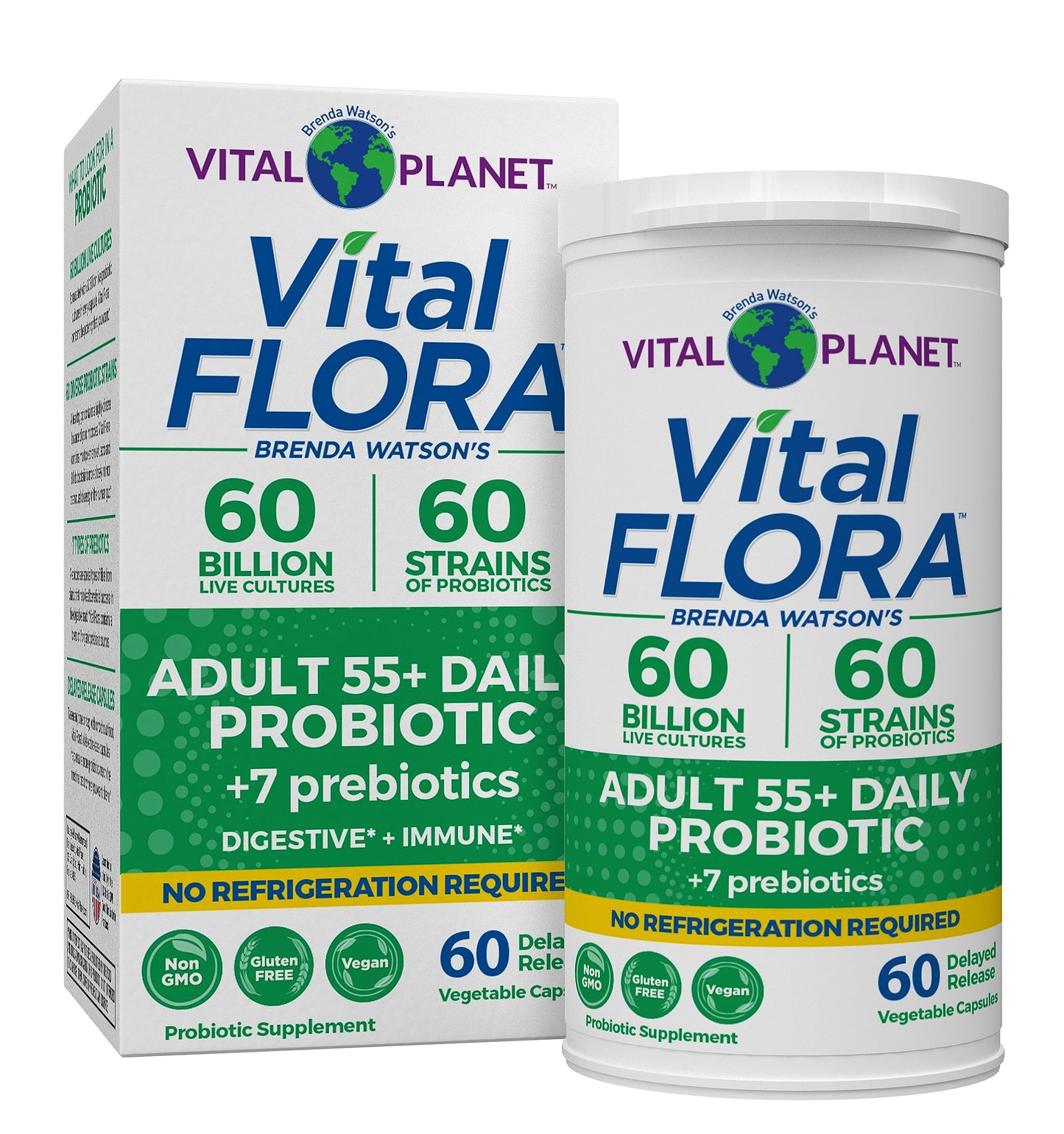 Vital Planet Vital Flora Adults Over 55 Daily Probiotic 60 Billion CFU, Diverse Strains, Organic Prebiotics, Immune and Digestive Health Shelf Stable Probiotics for Women and Men, 60 Capsules