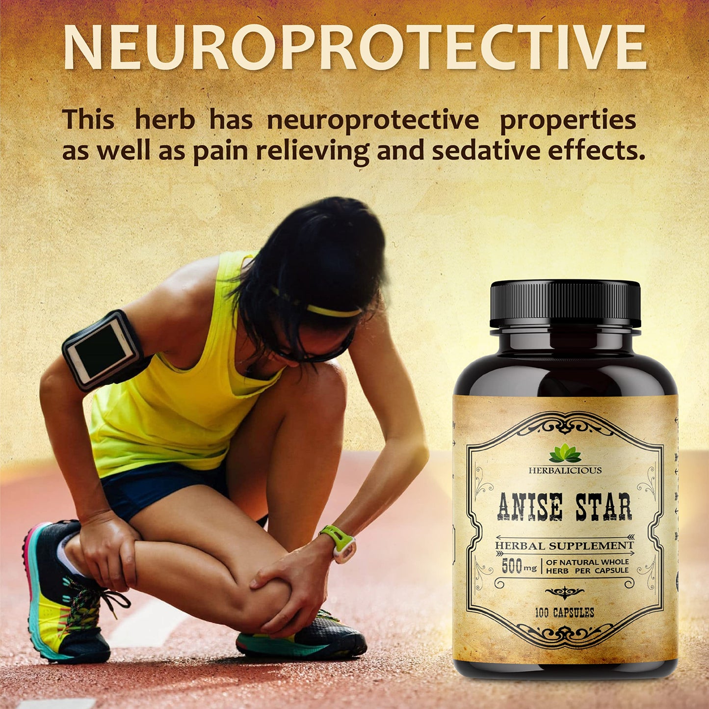 HERBALICIOUS Star Anise Supplement Organic Illicium verum 1000mg Capsule, 100 Count
