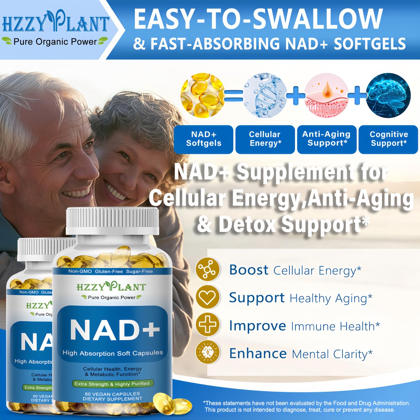 HZZYPLANT NAD+ Supplement Softgels, 60 Count