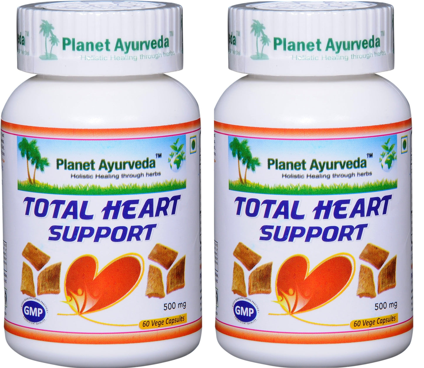 Planet Ayurveda Total Heart Support 500mg Vege Capsules, 2 Bottles