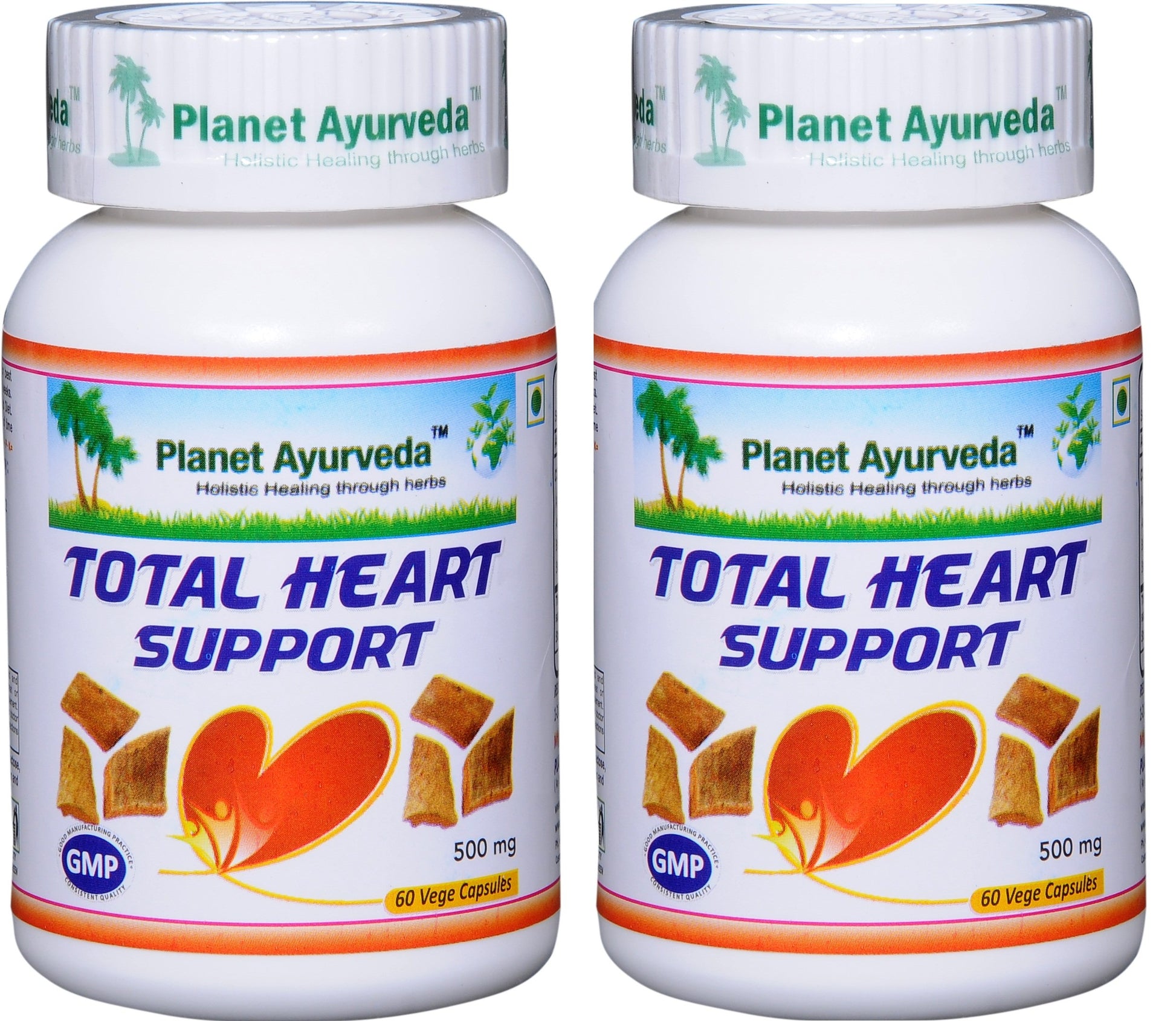 Planet Ayurveda Total Heart Support 500mg Vege Capsules, 2 Bottles