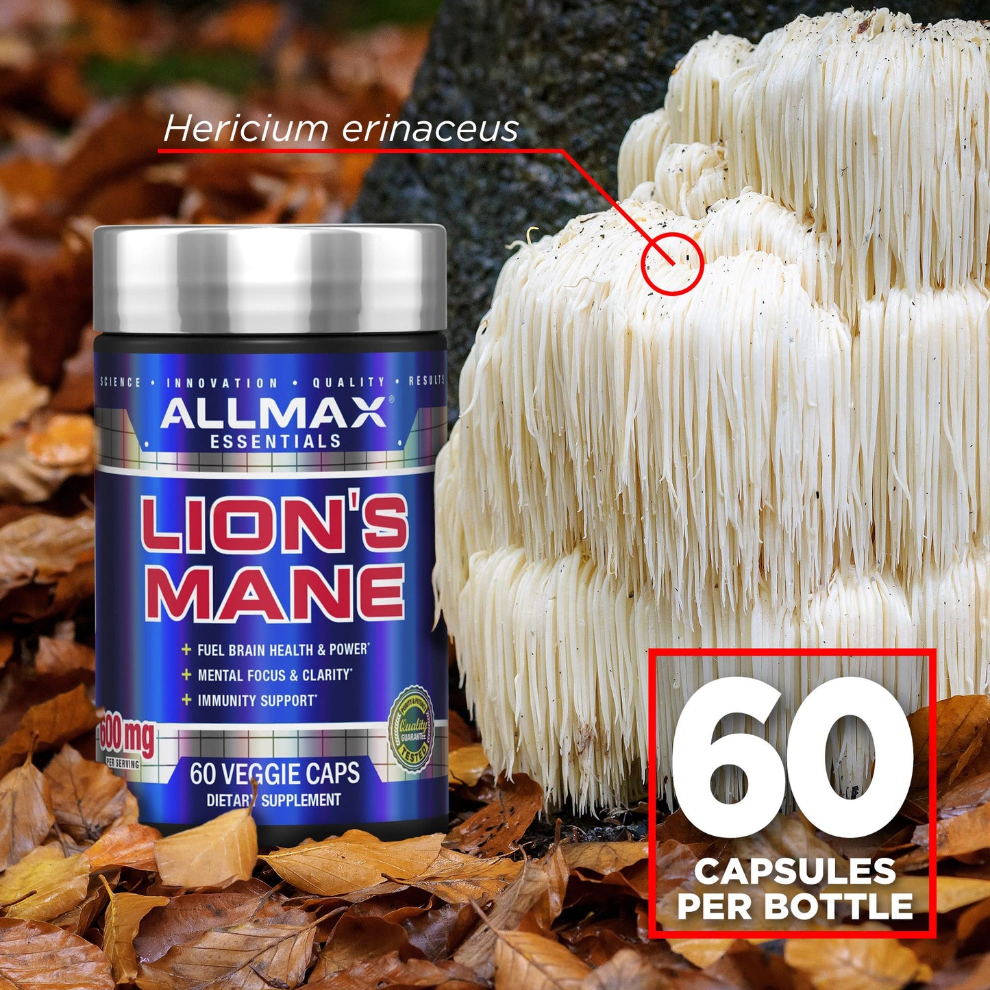 ALLMAX Lion's Mane Nootropic Capsules, 60 Count, 30 Servings