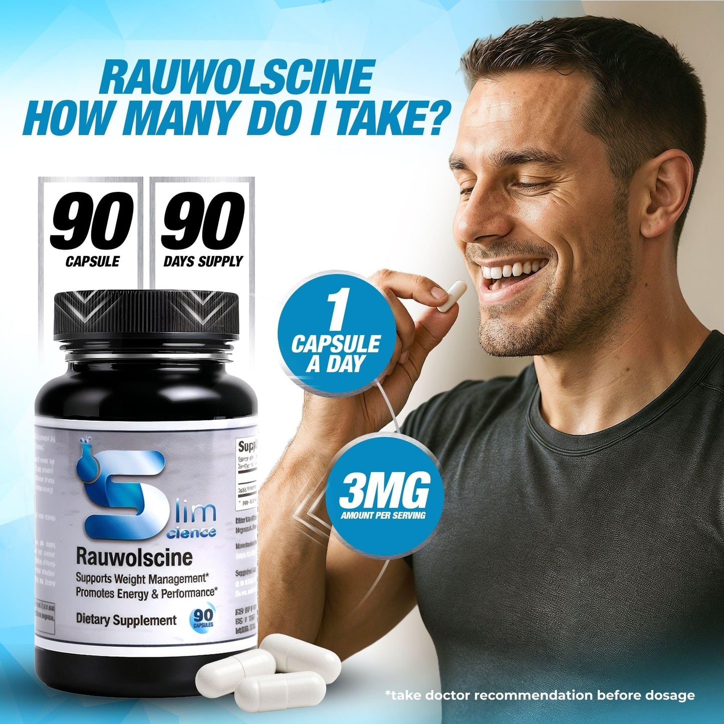 Slim Science Rauwolscine Yohimbine HCL Dietary Supplement 3mg Per Capsule, 90 Capsules